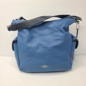 Coach Pennie Pebbled Leather Sky Blue Blk Trim Shoulder Handbag Purse Rare Color
